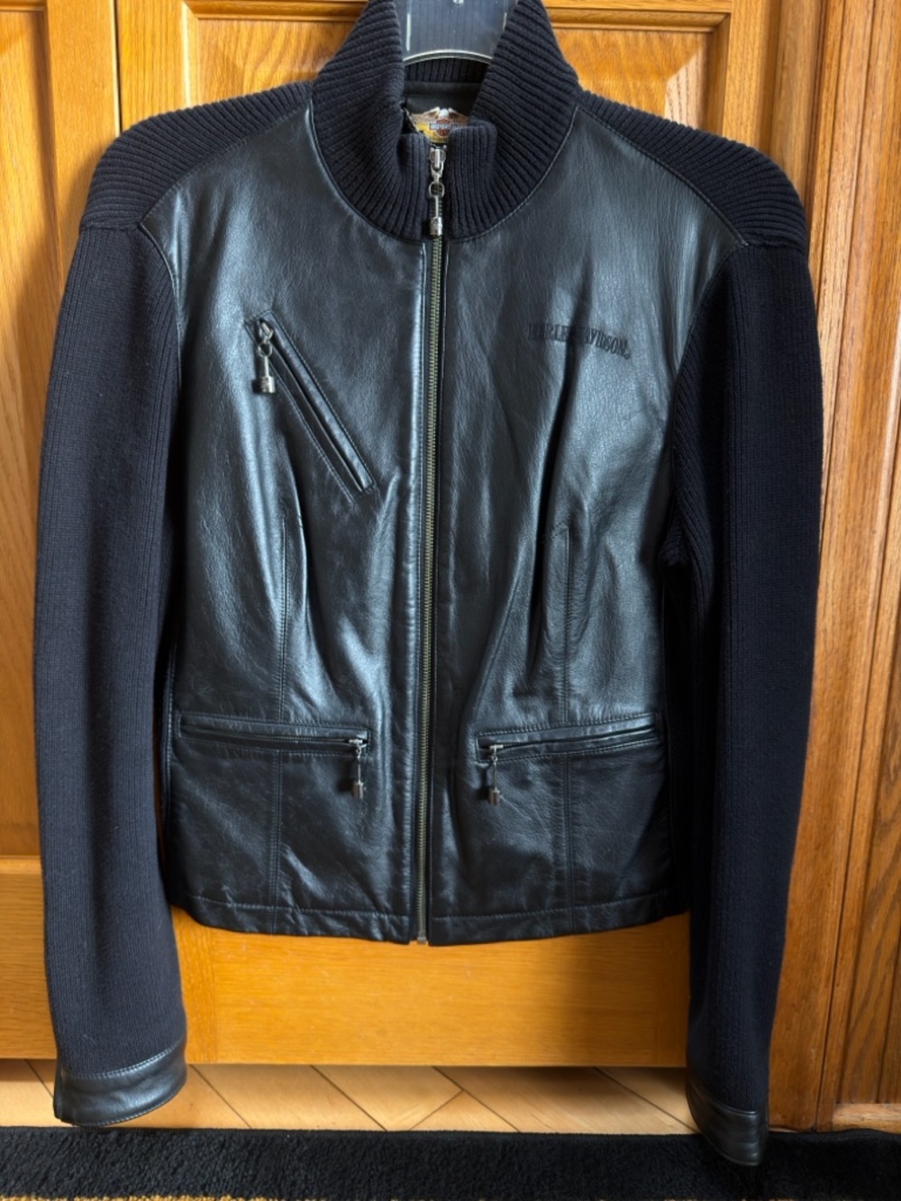 Harley-Davidson Black Leather Jacket with Knit Sleeves